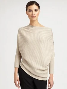 new $695 St. John ASYMMETRICAL SWEATER JUMPER WOOL SILK CASHMERE XL LATTE  - Picture 1 of 4