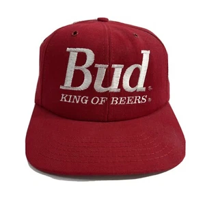 VTG Bud King Of Beers Strap Back Hat Budweiser Trucker Red - Picture 1 of 11