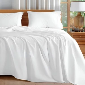 4 Pcs Sheet Set Short King White Solid | 4 PC Sheet Set - 1000TC Egyptian Cotton - Picture 1 of 3