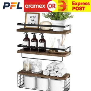 Floating Shelf Brackets Wall Shelves Mount Display Rack Storage Hook with Basket - Picture 1 of 12