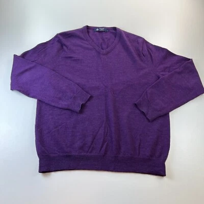 Suéter J Crew Para Hombres Grande Púrpura Cuello en V Pullover Lana Merino Preppy Informal Foto 1 de 4