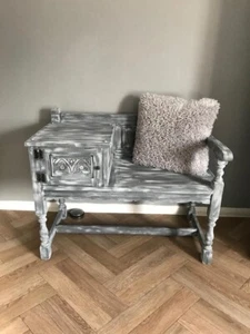 Hand Painted, Solid Oak-Old Charm Phone Table / Occassional Seating, Chalk Paint - Picture 1 of 3
