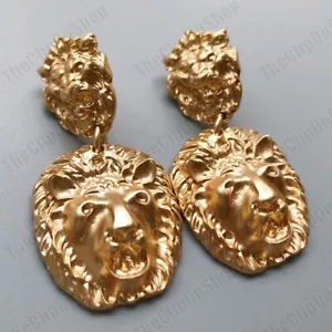 CLIP ON MATT GOLD TON Löwen 5cm OHRRINGE Bling King königliches Tier GROSSE LÖWENKÖPFE - Bild 1 von 6