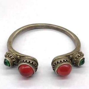 Chinese Tibet silver Green jade Gem adjustable amulet Bracelet Bangle Hand Chain - Picture 1 of 5