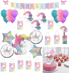 Unicornio Cumpleaños Fiesta Decoraciones Banner Centro de mesa Globos Toppers Bolsas de golosinas - Imagen 1 de 16