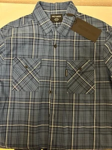 Camisa Harley Davidson Para Hombre Mediana Azul Tejida a Cuadros Abotonada Manga Larga Informal - Imagen 1 de 5