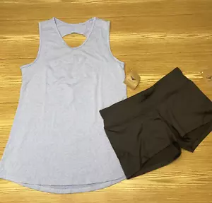 Camiseta Para Mujer Y Pantalones Cortos Sin Mangas Conjunto De Gimnasio XL 7094 - Picture 1 of 15