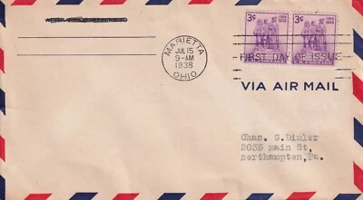 USA 1938 FIRST DAY COVER, VIA AIR MAIL, STATUE SYMBOLIZING COLONIZATION OF WEST  - Image 1 of 2