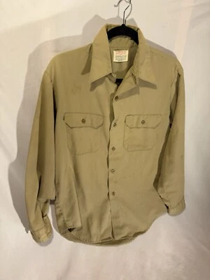 Vtg 50s 60s fine silver button up work shirt Khaki Dagger - Image 1 of 4