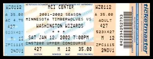 Wizards vs. Timberwolves 12 gennaio 2002 BIGLIETTO COMPLETO - Michael Jordan 35 punti - Foto 1 di 2