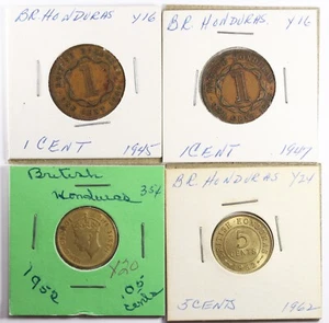 Lot of 4 Honduras Coins 1945 & 1947 - 1 Cent, & 1952 & 1962 - 5 Cent - Picture 1 of 4