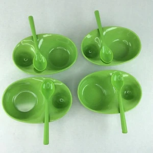 Project Pantry Set of 4 Melamine Divided Bowls & Spoons Green - Picture 1 of 8