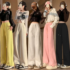 High Waist Long Thin Straight Loose Leisure Sports Sweatpants - Picture 1 of 9