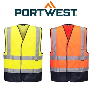 Portwest Hi Vis Contrast Safety Vest Reflective Tape High Visibility Workwear DN - Picture 1 of 10