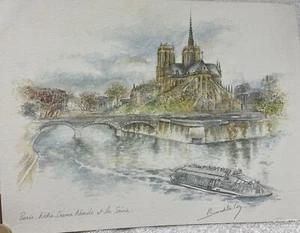 SMALL COLOR PRINT OF NOTRE DAME CATHEDRAL BY BERNADETTE LOY – SIGNED - Picture 1 of 3