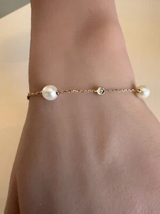 "Brazalete de diamantes de perlas amarillas de 14 K por yarda de 0,06 quilates, 7""" - Imagen 1 de 5