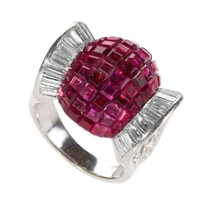 Invisible Set Lab Created Ruby Ring 925 Fine Silver Handcrafted Designer Jewelry - Picture 1 of 7