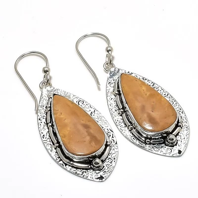 Pendiente de joyería de plata de ley 925 hecho a mano con piedras preciosas de coral fósil 2,36" z021 Foto 1 de 2