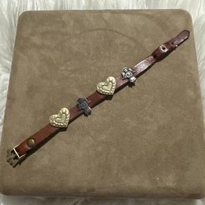 Jeep Collins seltenes Leder Sterling Messing Engel Herzen Armband Vintage signiert - Bild 1 von 14