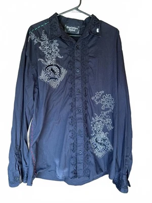 Camisa masculina bordada preta com toque funky Desigual - Imagem 1 de 4