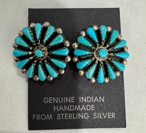 Indianer Dornröschen Türkis Ohrringe Nadelspitze Sterling signiert - Bild 1 von 7