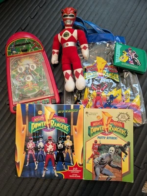 1990's misc Lot of Mighty Morphin Power Rangers Toys pinball books - Image 1 of 4