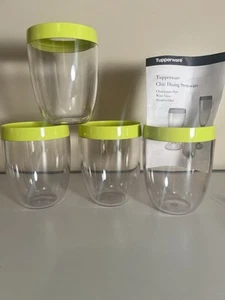 NEW 4 Tupperware Chic STEMLESS WINE WATER GLASSES ACRYLIC 11 Oz Green Rim 350 ML - Picture 1 of 6