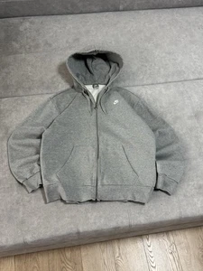 Vintage Nike Y2K Oversized Basic Grey Zip Hoodie Jacket Swoosh Men’s Size XL - Picture 1 of 14