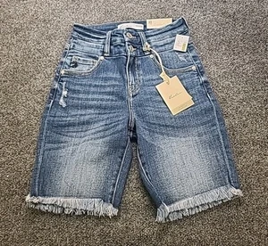 Pantaloncini jeans burmuda donna Ran Can taglia 0 a vita alta nuovi con etichette invecchiati - Foto 1 di 10