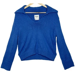 Abercrombie & Fitch Pullover blau Rippstrick Kragen Langarm V-Ausschnitt Gr. S - Bild 1 von 6