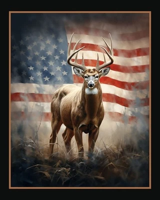 AMERICAN TROPHY Fabric Quilt Panel 36" x 45", Deer, Buck, Hunting, Patroitic - Image 1 of 2