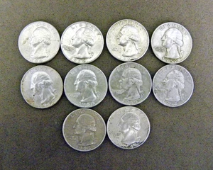 Lot of 10 Washington 90% Silver 25c Quarters Mixed Dates As Found Circulated - Picture 1 of 14