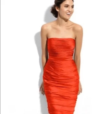 #1783 Monique Lhuillier Orange Ruched Strapless Cocktail Dress Sz 2 - Image 1 of 4