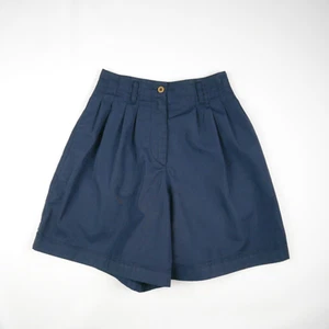 vintage 80s 90s womens high waist blue navy cotton pleat shorts pants xs 6 8 - Picture 1 of 8