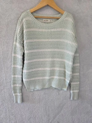 Abercrombie Kids Sweater Girls 9/10 Mint Green White Striped Knit Pullover - Image 1 of 4