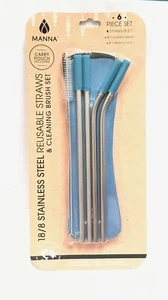 Manna 18/8 Stainless Steel Reusable Straws With Cleaning Brush Set And Pouch - Picture 1 of 3