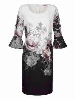 Alba Moda Kleid mit Volantärmeln weiss-schwarz-rose  Gr. 46  0520383778 - Bild 1 von 4