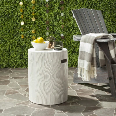 SAFAVIEH Outdoor Collection Trunk Concrete Accent Stool | Ivory | - Image 1 of 4