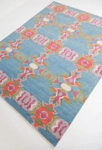 Oushak Rug 8x10 9x12 10x14 Ft - Modern Hand-Knotted Turkish Blue Large Area Rug - Picture 1 of 4