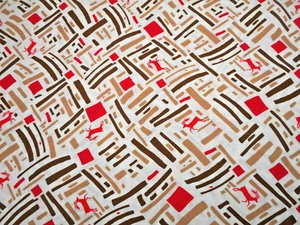 Christmas Fabric By Yard Red Reindeer Dasher Red Brown Sqs on White Cotton #24 C - Picture 1 of 2