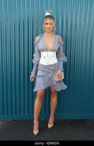 Elliatt Size M Cocktail Dress Blue Stripe Cold Shoulder - Picture 1 of 11