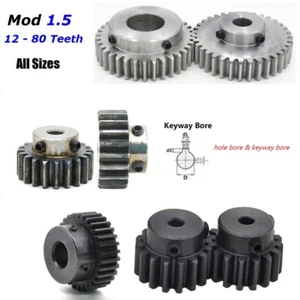 1.5M Mod 1.5 Spur Gear Pinion Gears 12T-80T Bore 5-25mm Metal Spur Transmission - Photo 1/12