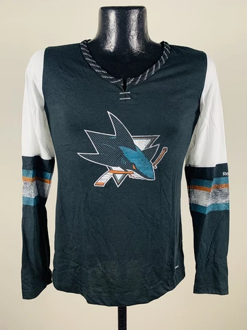 Women's Reebok San Jose Sharks Black Henley Tri-Blend Long Sleeve Shirt Large Cover