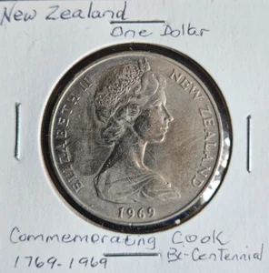 1769-1969 Commemorative New Zealand One Dollar, Commemorating Cook Bi-Centennial - Picture 1 of 2