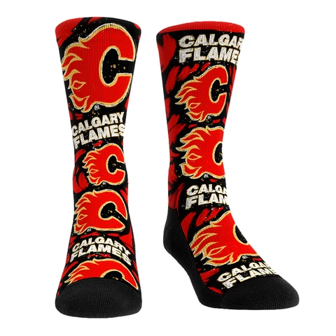 Unisex Rock Em Socks Calgary Flames Allover Logo & Paint Crew Socks Cover