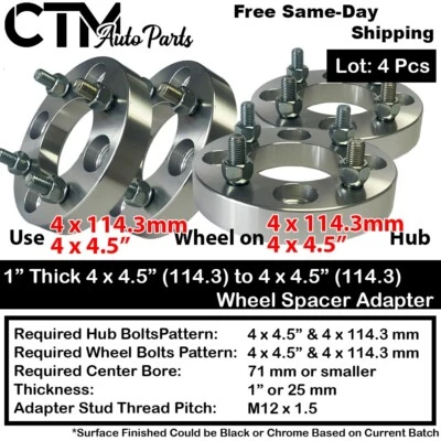Adaptador espaciador de rueda 4x 1" de grosor 4x4,5" (4x114,3 mm) apto para 4 tacos Acura Honda Hyundai Foto 1 de 4
