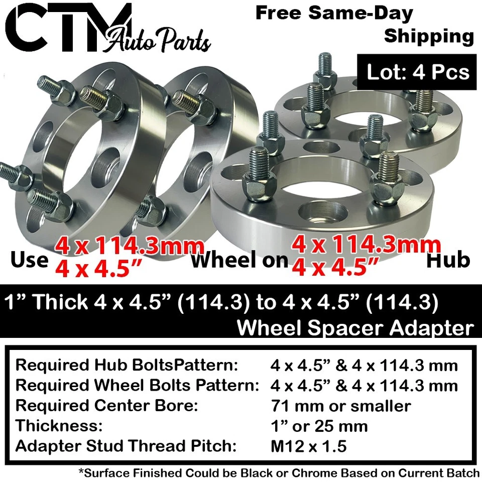 4x 1" Thick 4x4.5" (4x114.3mm) Wheel Spacer Adapter Fit 4Lug Acura Honda Hyundai - Image 1 of 4