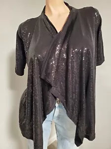 NWT Kische Boutique Black Glitzy Sequin Open Front Cardigan Sz S ~ Short Sleeve - Picture 1 of 8