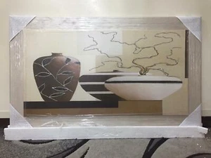 QUADRO MODERNO CON CORNICE IN LEGNO TORTORA CON TELA CON VASI E GLITTER - Imagen 1 de 3