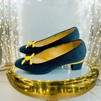 Zapatos de salón BALLY Vermont de cuero azul marino con lazo para mujer talla 5” Foto 1 de 4